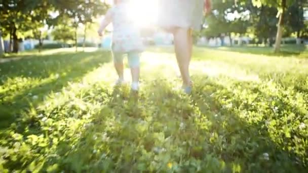 Matka i dziecko, chodzenie na trawie - Materiał filmowy, wideo