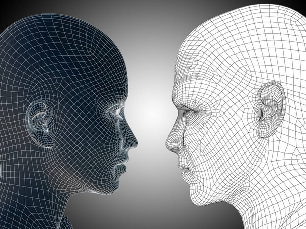 mesh human male and female head  - Фото, изображение