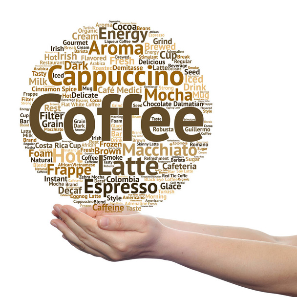 coffee word cloud in hands - Photo, Image
