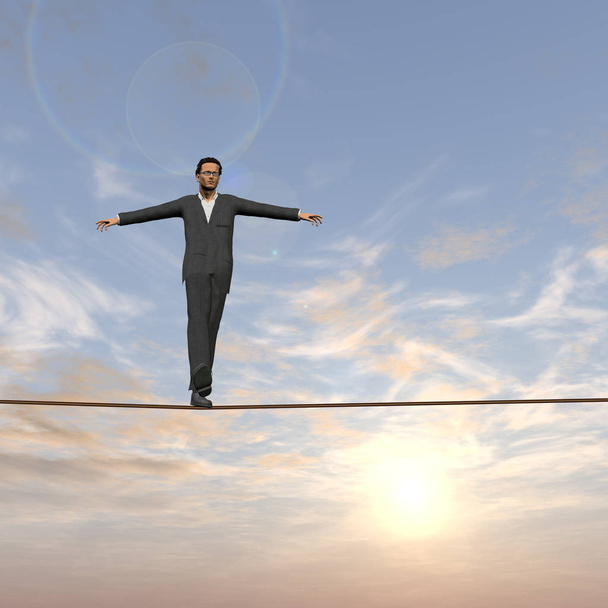 Geschäftsmann läuft auf Seil im Gleichgewicht - Foto, Bild