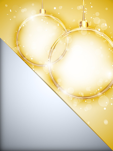 Merry Christmas Happy New Year Ball Golden with Stars and Snowfl - Vector, Image