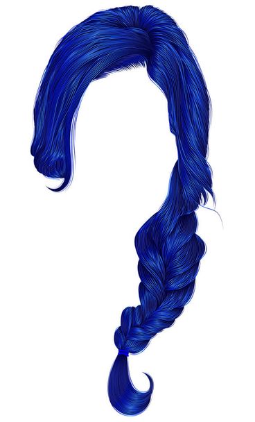 divatos női hajat sötét kék szín. copf. divat szépség-stílus . - Vektor, kép