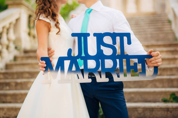 Wooden plaque JUST MARRIED - Photo, image