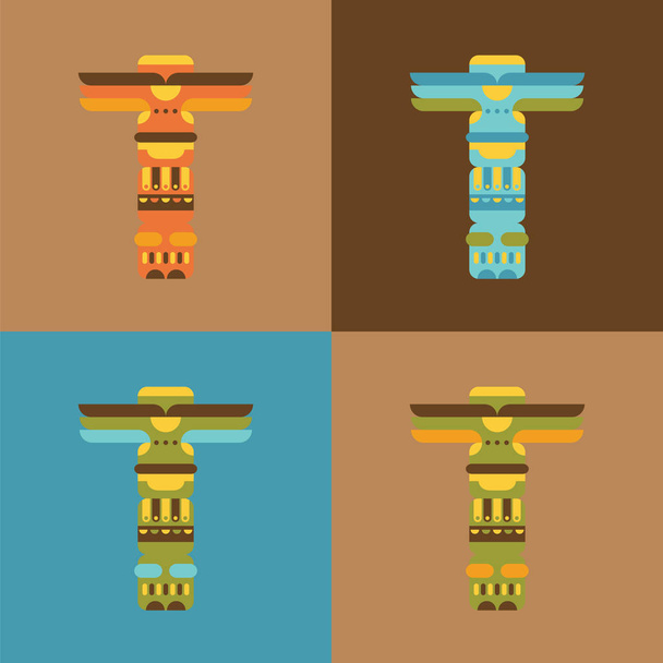 Set of native traditional totem pole - Vektör, Görsel
