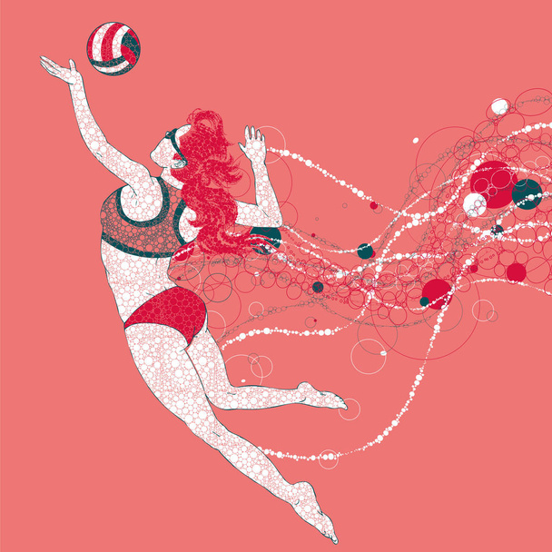 Девушка играет в пляжный волейбол
 - Вектор,изображение