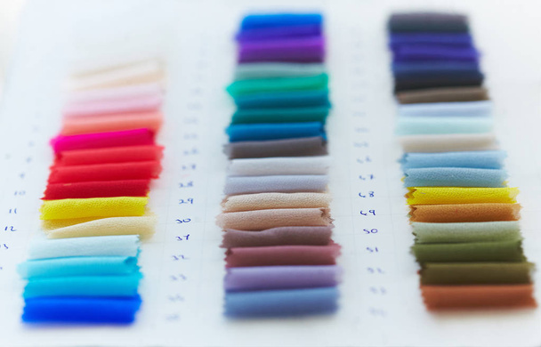 Color samples album on cloth factory, textile examples - Zdjęcie, obraz