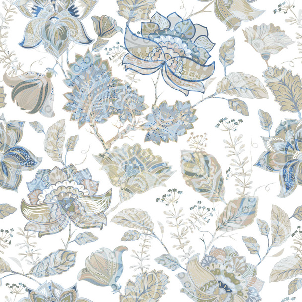 Vector seamless floral pattern with decorative plants. Provence style - Vektör, Görsel