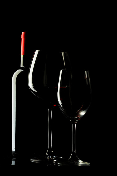 Red Wine Glass silhouette Black Background - Foto, imagen