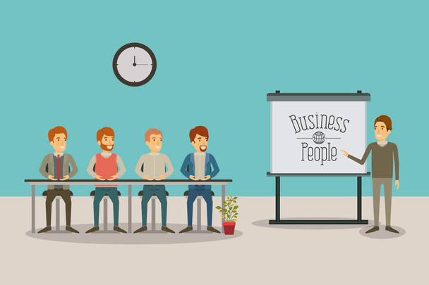 цветной фон группа мужчин, сидящих за столом для исполнительного мужчины в презентационных деловых людей
 - Вектор,изображение