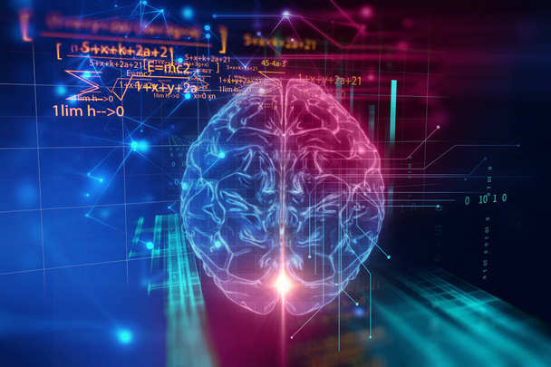 mózg człowieka na tle technologii renderingu 3D  - Zdjęcie, obraz