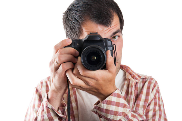 Az ember fénykép fényképezőgép a kézben - Fotó, kép