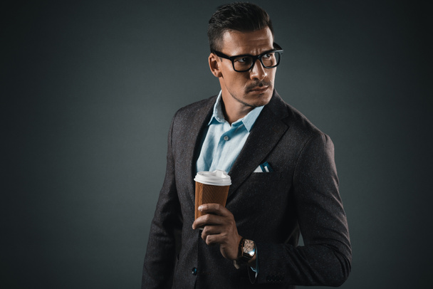 stylish man with coffee cup - Fotoğraf, Görsel