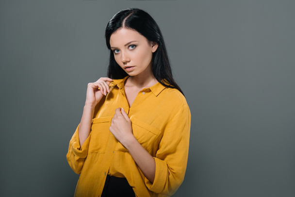 brunette woman in yellow blouse - Photo, Image