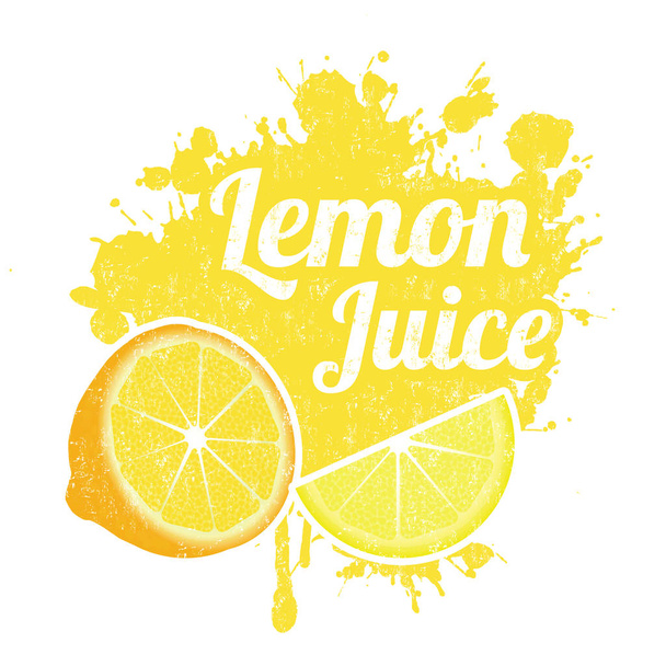 Lemon juice sign or stamp from splash - Διάνυσμα, εικόνα