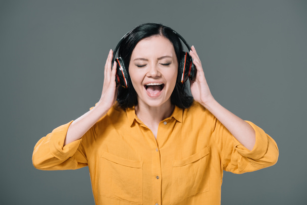 woman in headphones listening music - Photo, Image