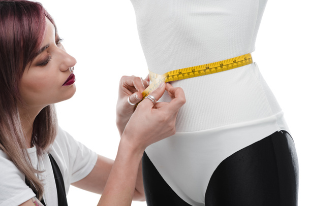 costurera medición de traje de cuerpo blanco
  - Foto, Imagen