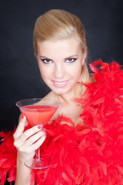Close up portrait of young blonde woman with martini glass - Fotoğraf, Görsel
