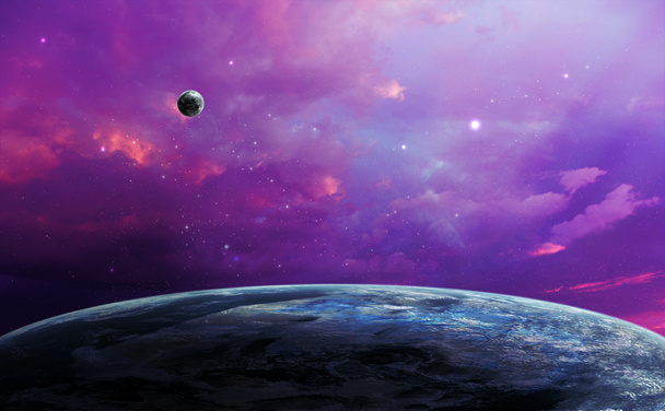 Scène spatiale. Ciel violet avec planète. Éléments fournis par la NASA
. - Photo, image