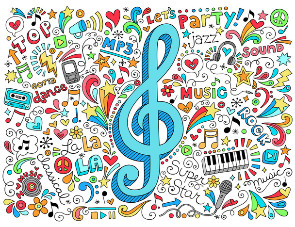 Music Note Sketchy Back to School Doodles - Vector, Image