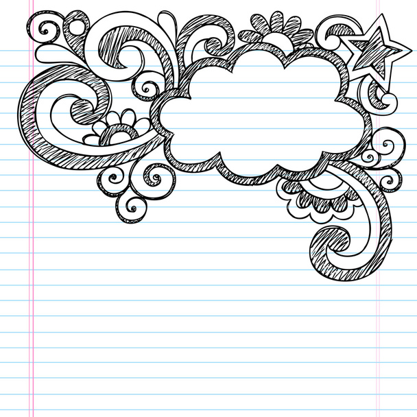 学校の大ざっぱなノートに戻る雲のフレームの枠線のいたずら書き - ベクター画像