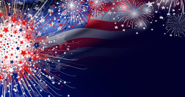 USA flag with firework background design for USA 4 july independence day - Photo, Image