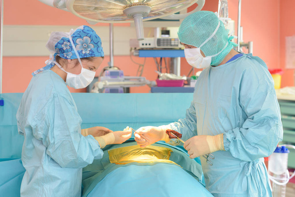surgeons monitoring a patient in surgical operating room - Photo, image