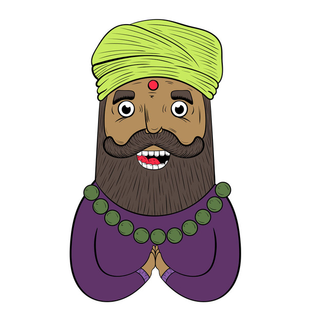 happy Indian man in a turban. coloring book. vector - Vetor, Imagem