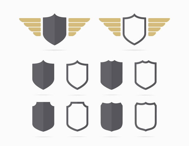 heraldikai pajzs és a szárnyak szimbólum kombinációt. Egyedi biztonsági és adatvédelmi ikon tervezősablon. - Fotó, kép