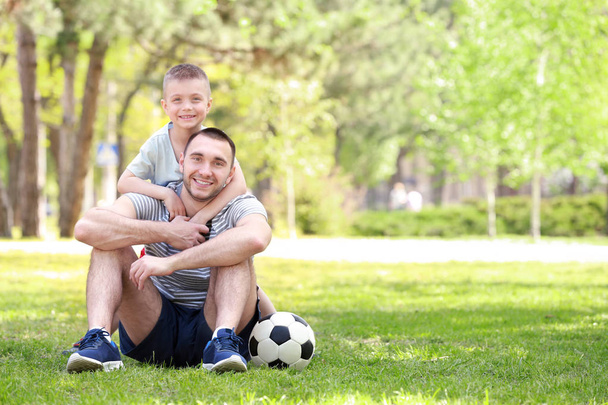 Father and son with soccer ball  - Fotoğraf, Görsel