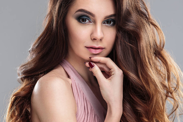 closeup beauty portrait of young woman with natural makeup and hairstyle. spa and care. - Photo, image