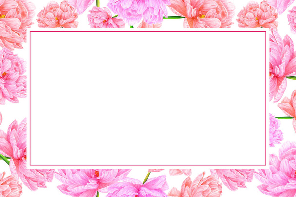 Watercolor pink peony. Botanical art. Template for a business ca - Fotó, kép