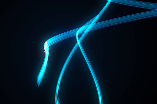 ぼやけ魔法ネオン光曲線ライン 3 d 図で青の抽象的な背景 - 写真・画像