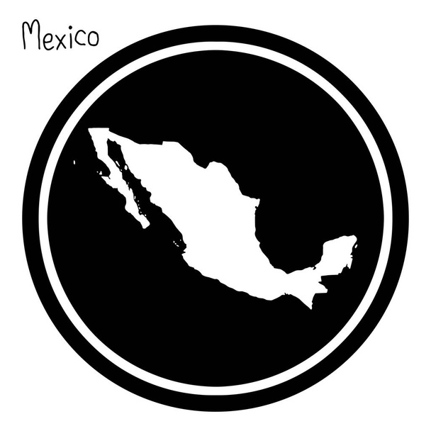 vector illustration white map of Mexico on black circle, isolated on white background - Vector, Image