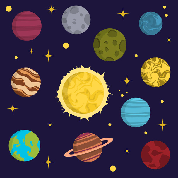 Sistema solar espaço planetas galáxia Terra universo planeta astronomia estrela ciência cosmos vetor ilustração
 - Vetor, Imagem