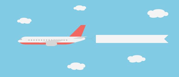 バナー広告掲載に適さない - 青空の雲の間を飛んでの大きい高速なラインの航空機の現実的なベクトル イラスト - ベクター画像