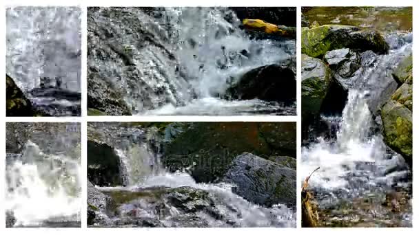 Waterfalls of the mountain river - split screen - Footage, Video