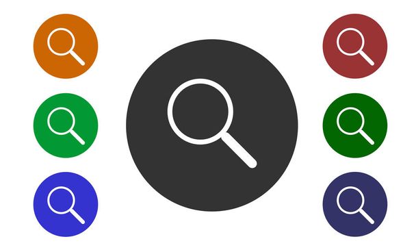 Nastavte barevné kruhové ikon, vyhledávat na webových stránkách a fórech a v e shopu s tlačítkem a obrázek lupy izolovaných na bílém pozadí - vektorové - Vektor, obrázek