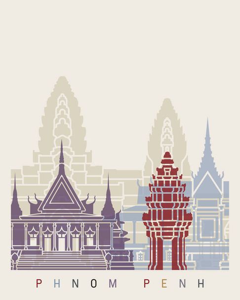 Phnom Penh skyline poster - Διάνυσμα, εικόνα