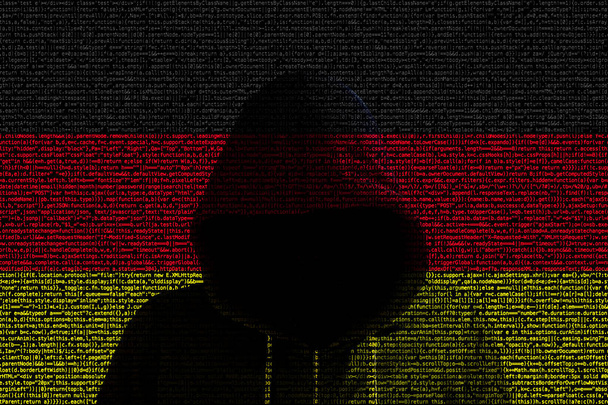 Hacker shininhg via Noord Duitse computer code vlag - Foto, afbeelding