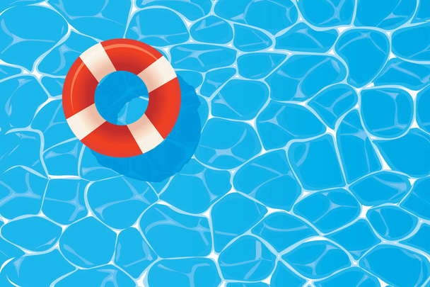 Red pool ring floating in a blue swimming pool. Summer backgroun - Vector, Image