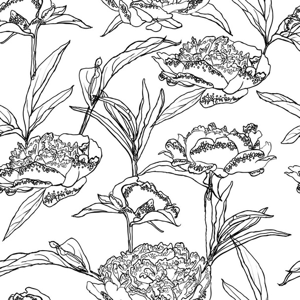 Seamless floral background with peonies coloring book - Vektör, Görsel
