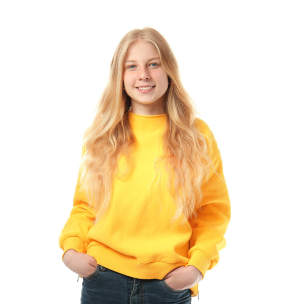 Cute teenager girl on white background - Photo, Image