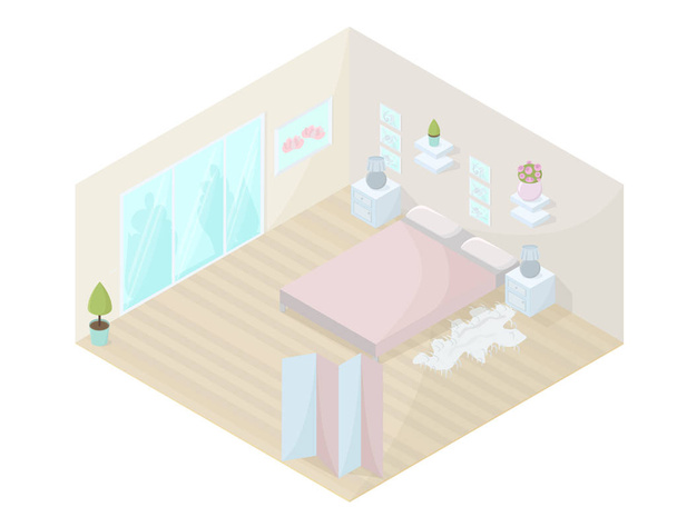 Bedroom design isometric illustration. - Vector, Image