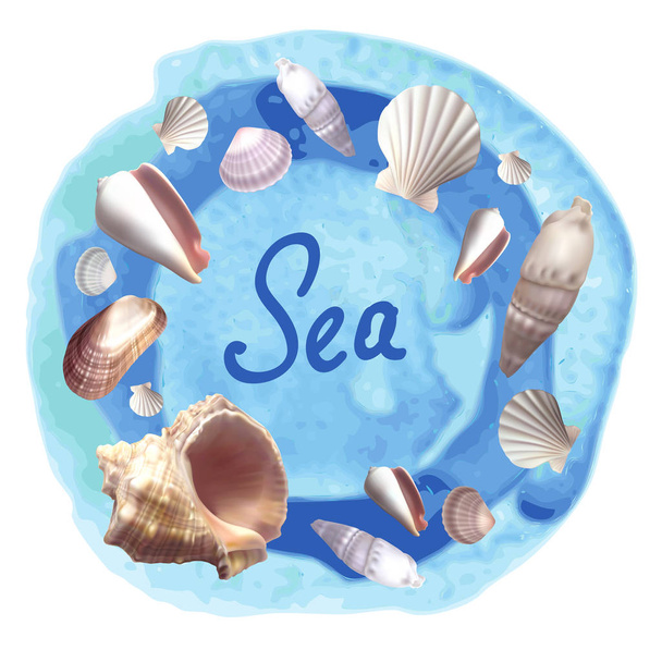 Seachels on blue watercolor background - Vector, Image