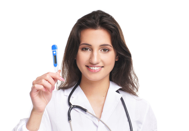 Jovem atraente médico feminino isolado sobre fundo branco
 - Foto, Imagem