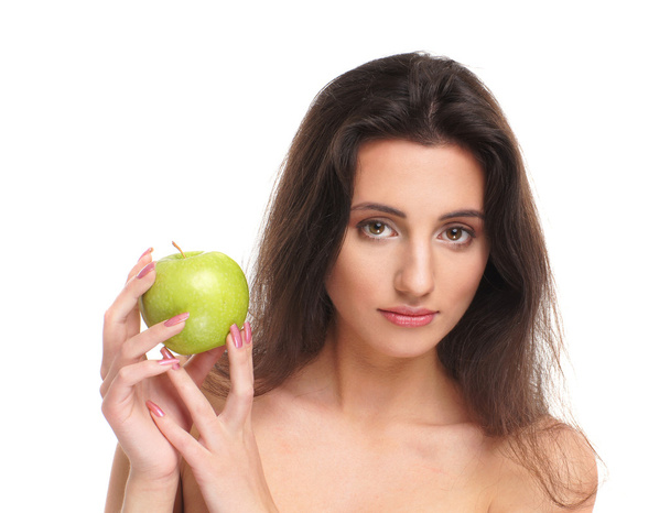 Portrait of young beautiful girl with apple - Foto, Imagen