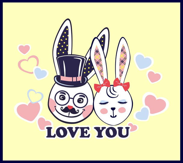 Vector illustration of a pair of rabbits of different sex, boy and girl, in love with each other - Vektor, Bild