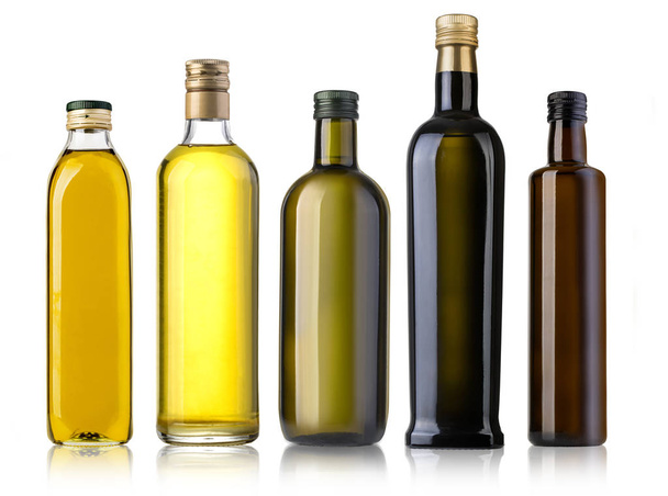 Olive oil bottle on white - 写真・画像