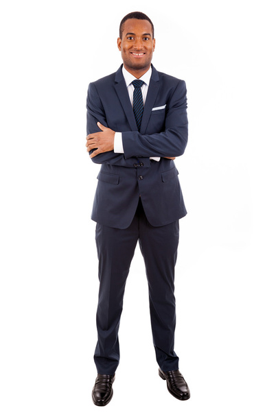 Full length of a young African American business man standing on - Photo, image