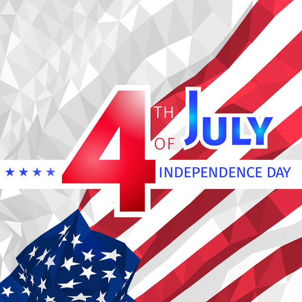 Polygonal waving American flag with congratulations on 4th of ju - Vector, Image